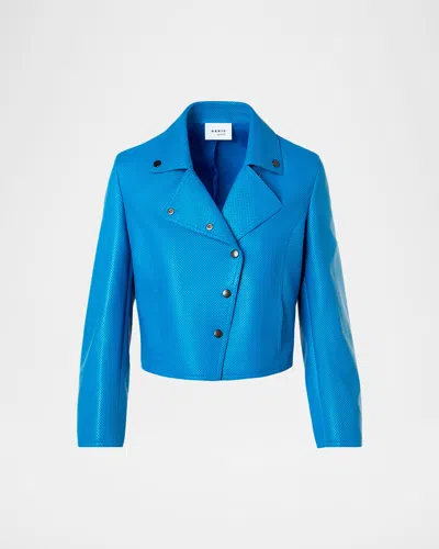 Akris Punto Perforated Leather Crop Moto Jacket In Blue