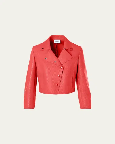 Akris Punto Perforated Leather Crop Moto Jacket In Red