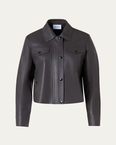 Akris Punto Perforated Leather Short Jacket In Brown