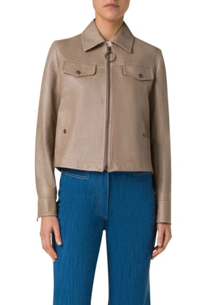 Akris Punto Pin Dot Lambskin Leather Jacket In Beige
