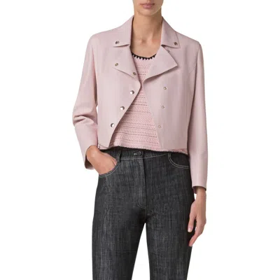 Akris Punto Pin Dot Lambskin Leather Snap Jacket In Rose