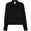 Akris Punto Pinstripe Crepe Crop Button-down Blouse In Black-cream