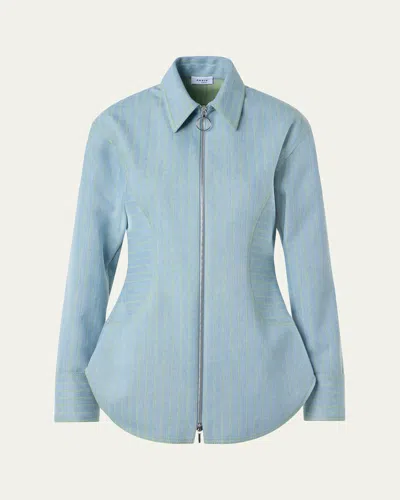Akris Punto Pinstripe Denim Collared Zip Shirt In Blue