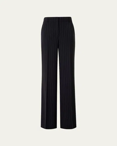 Akris Punto Pinstripe Straight Wool Trousers In Black-cream