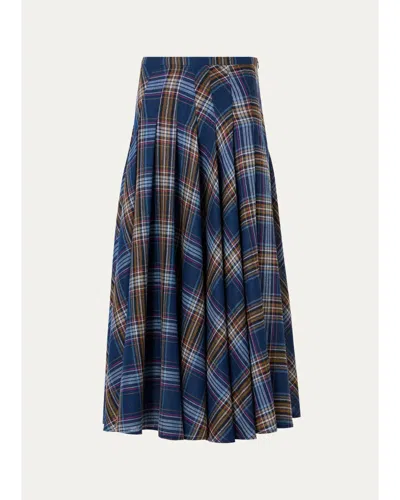 Akris Punto Plaid Lightweight Wool Blend Shelley Midi Skirt In Navy Multi