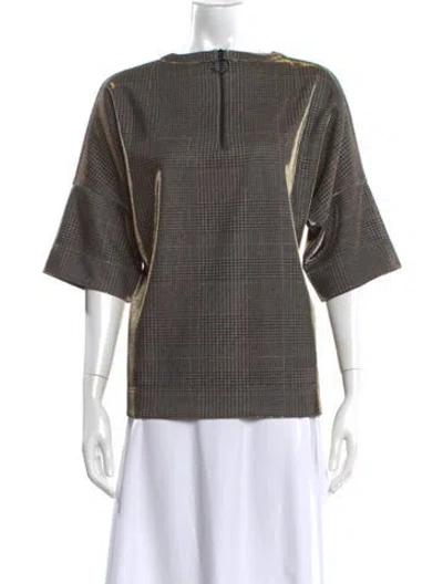 Pre-owned Akris Punto Plaid Print Bateau Neckline Blouse In Brown