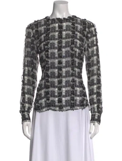 Pre-owned Akris Punto Plaid Print Crew Neck Blouse W/ Tags In Black