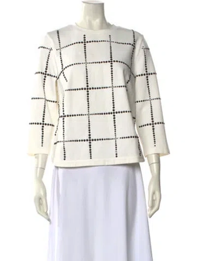 Pre-owned Akris Punto Plaid Print Crew Neck Blouse In White