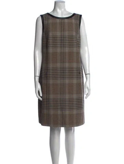 Pre-owned Akris Punto Plaid Print Knee-length Dress In Brown