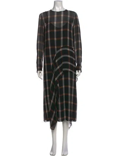 Pre-owned Akris Punto Plaid Print Long Dress In Black