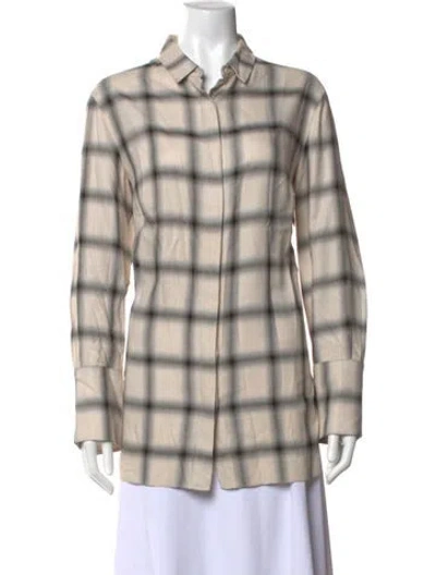 Pre-owned Akris Punto Plaid Print Long Sleeve Button-up Top In Multicolor