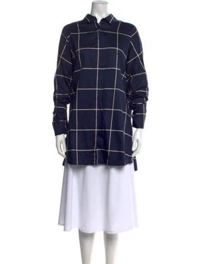 Pre-owned Akris Punto Plaid Print Midi Length Dress In Blue