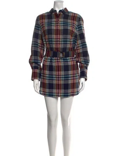 Pre-owned Akris Punto Plaid Print Mini Dress In Blue