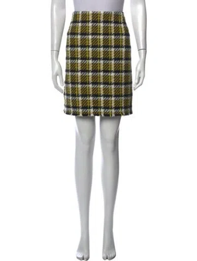 Pre-owned Akris Punto Plaid Print Mini Skirt In Metallic/yellow