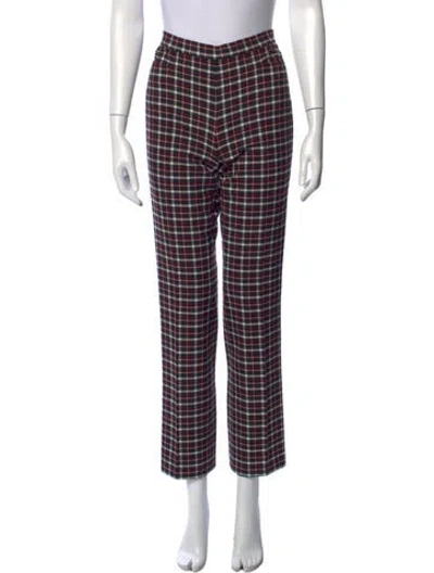 Pre-owned Akris Punto Plaid Print Straight Leg Pants In Black/red