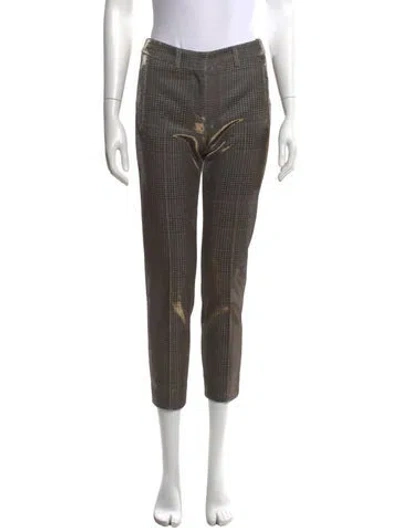 Pre-owned Akris Punto Plaid Print Straight Leg Pants In Gold/metallic