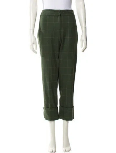 Pre-owned Akris Punto Plaid Print Straight Leg Pants In Green