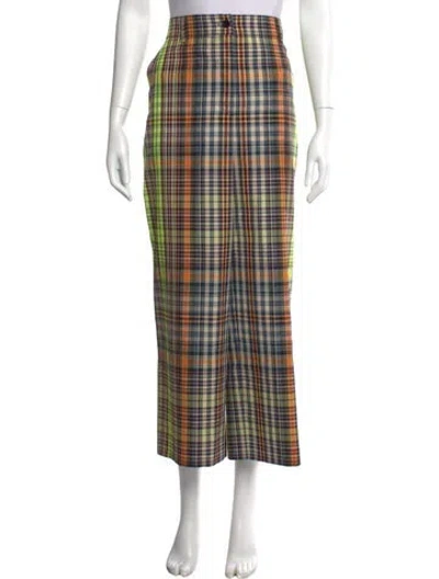 Pre-owned Akris Punto Plaid Print Straight Leg Pants In Green