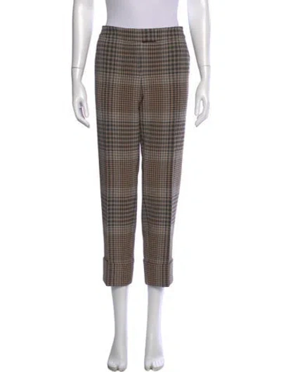 Pre-owned Akris Punto Plaid Print Straight Leg Pants In Neutral