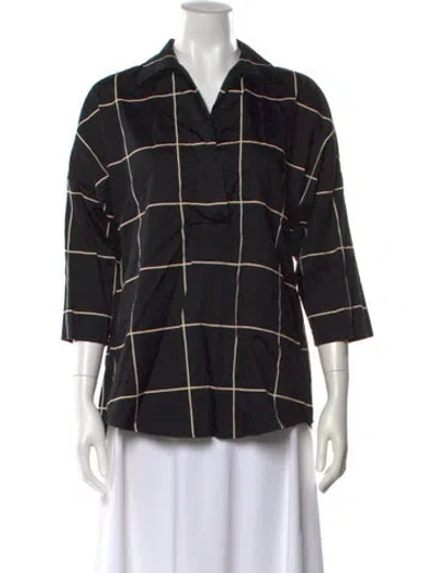 Pre-owned Akris Punto Plaid Print Three-quarter Sleeve Blouse In Black