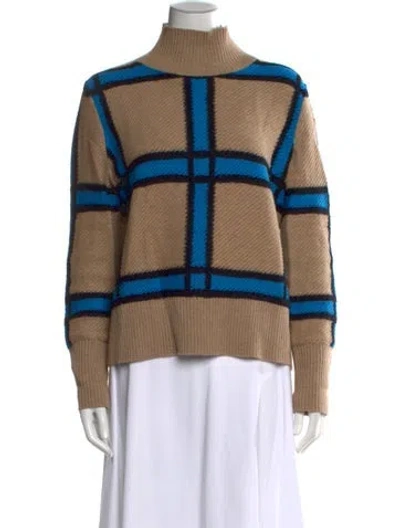 Pre-owned Akris Punto Plaid Print Turtleneck Sweater In Brown
