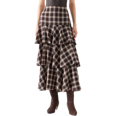Akris Punto Plaid Ruffle Tier Midi Skirt In Multi
