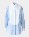 Akris Punto Plastron Striped Cotton Fil-a-fil Shirt In Blue