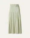 Akris Punto Belted Pleated Midi Skirt In Green