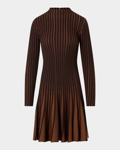 Akris Punto Pleated Wool Dress In Caramel-es