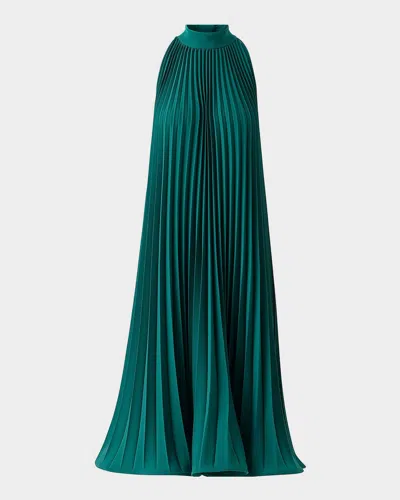 Akris Punto Plisse Crepe Sleeveless Halter Midi Dress In Green