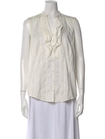 Pre-owned Akris Punto Plunge Neckline Sleeveless Blouse In Neutral