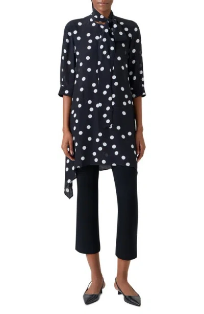 Akris Punto Polka Dot Asymmetric Silk Tunic In Black