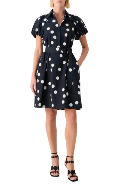 Akris Punto Polka Dot Belted Cotton Poplin Shirtdress In Black