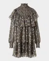 Akris Punto Polka Dot Devore Crepe De Chine Ruffle Mini Dress In Black