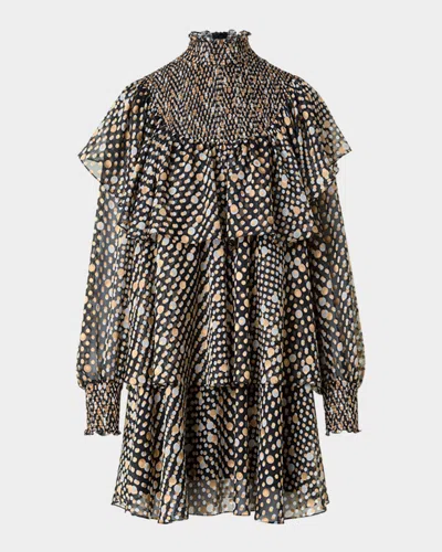 Akris Punto Polka Dot Devore Crepe De Chine Ruffle Mini Dress In Black