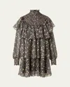 Akris Punto Polka Dot Devore Crepe De Chine Ruffle Mini Dress In Multi