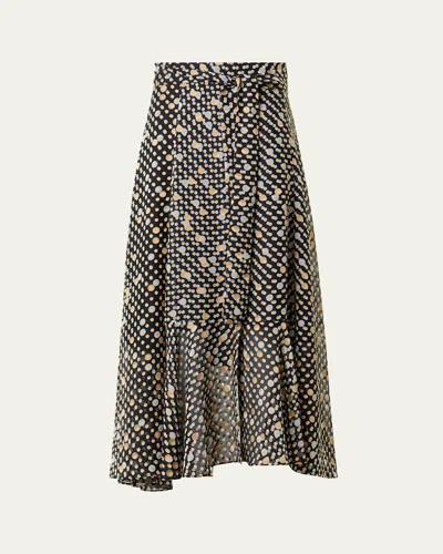 AKRIS PUNTO POLKA DOT DEVORE CREPE GEORGETTE MIDI BOHO SKIRT