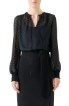 Akris Punto Polka Dot Devoré Peasant Top In Black