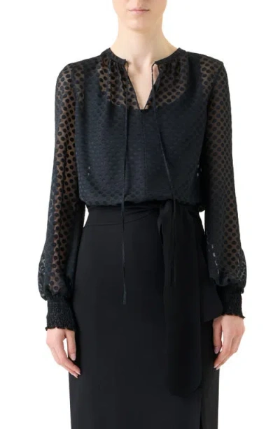 Akris Punto Polka Dot Devoré Peasant Top In Black