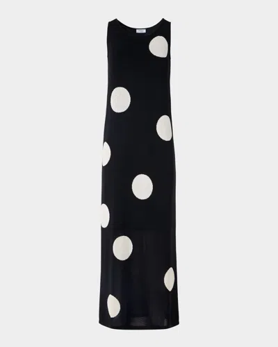 Akris Punto Polka Dot Knit Sleeveless Midi Dress In Black