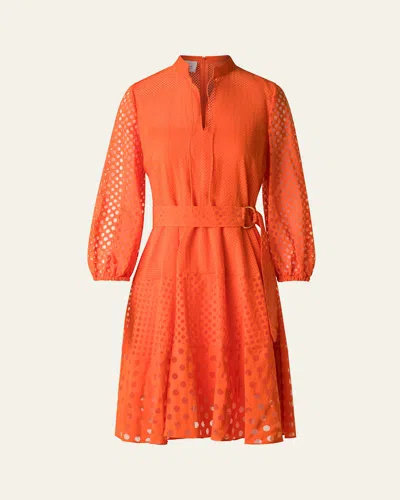 AKRIS PUNTO POLKA DOT ORGANZINO BELTED SHIRT DRESS