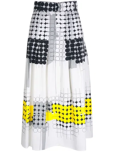 Akris Punto Polka-dot Print Cotton Skirt In 白色