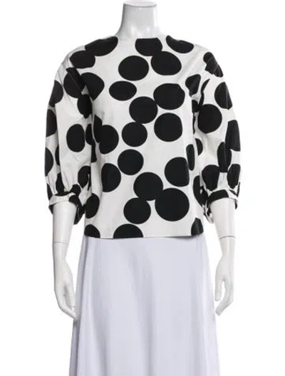 Pre-owned Akris Punto Polka Dot Print Crew Neck Blouse In White