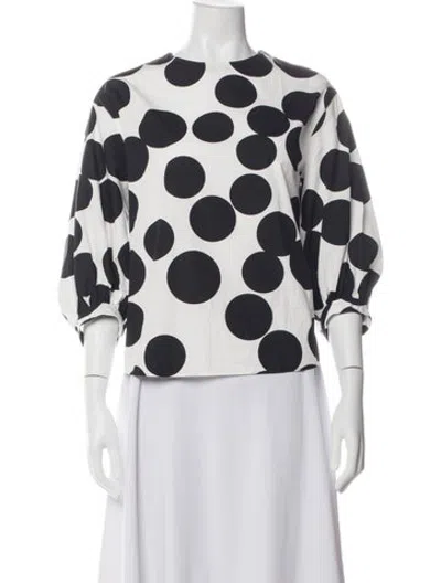 Pre-owned Akris Punto Polka Dot Print Crew Neck Blouse In White