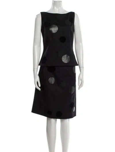 Pre-owned Akris Punto Polka Dot Print Leather Trim Embellishment Skirt Set In Black