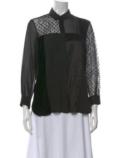 Pre-owned Akris Punto Polka Dot Print Long Sleeve Blouse In Black