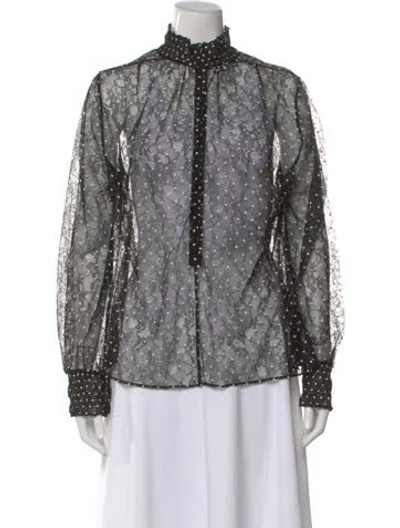 Pre-owned Akris Punto Polka Dot Print Long Sleeve Blouse In Black