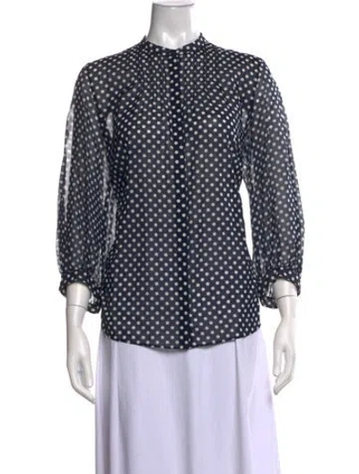 Pre-owned Akris Punto Polka Dot Print Long Sleeve Blouse In Blue
