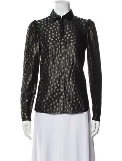 Pre-owned Akris Punto Polka Dot Print Long Sleeve Blouse In Gray