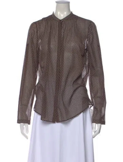 Pre-owned Akris Punto Polka Dot Print Long Sleeve Blouse W/ Tags In Brown